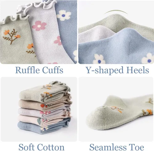 Vista 4 de WATOCHE Calcetines para bebés y niñas pequeñas, con volantes, calcetines de vestir con volantes, calcetines antideslizantes para bebés, lindos