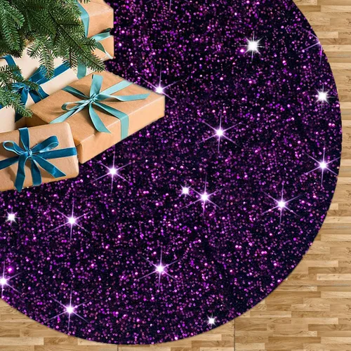 Vista 15 de Faldas de árbol moradas de Navidad de 21 pulgadas, faldas de árbol de lentejuelas con purpurina, decoración de tela de terciopelo, falda de árbol