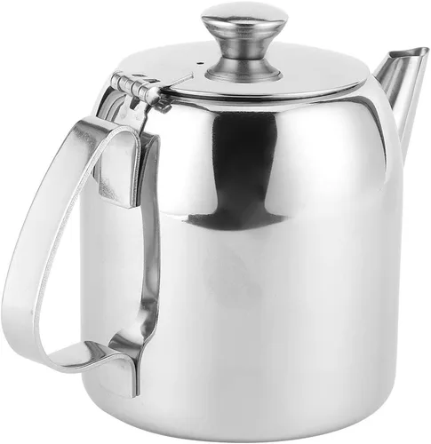 Vista 9 de Tetera de acero inoxidable, boquilla corta, cafetera de café con leche para preparar bebidas frías para restaurantes, salas de conferencias, sala