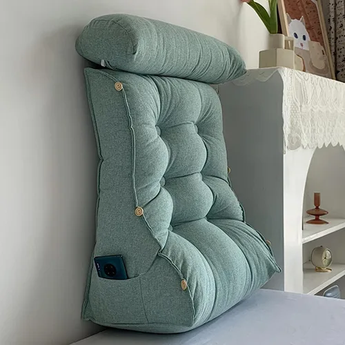 Vista 9 de Almohada de lectura con cuello, respaldo de cabecera triangular, cojín de soporte lumbar, almohada de apoyo de espalda para soporte de espalda