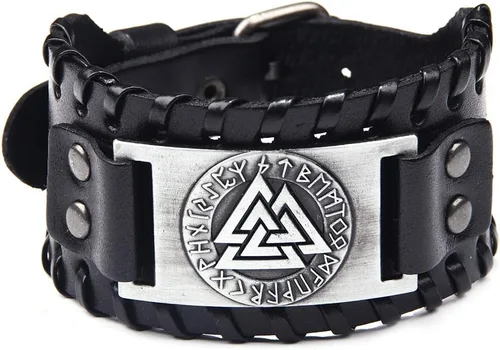Vista 15 de GelConnie - Pulsera de piel con amuleto vikingo y talismán escandinavo celta pagano