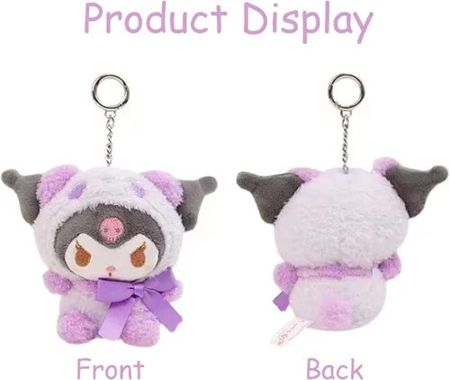 Vista 2 de Lindo llavero de peluche Kuromi Kawaii de peluche de animal de peluche llavero de coche accesorios de regalo para mujeres