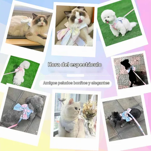 Vista 7 de PETCARE Lindo Arnés de Perro con Corbata de Moño y Juego de Correa Elegante Arnés de Cachorro con Gradiente Arcoíris Sin Tirones Arnés de Malla