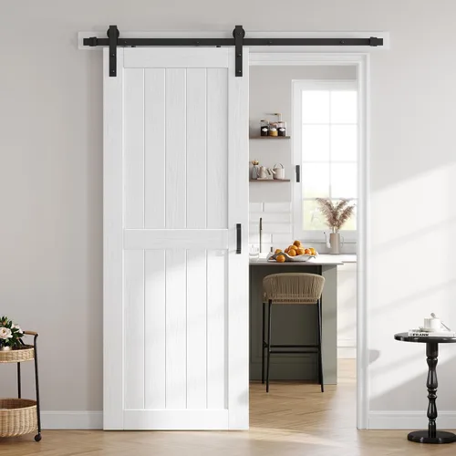 Vista 10 de Losa de puerta corrediza de madera de granero de 36 x 84 pulgadas (puerta doble de 18 x 84 pulgadas) con kit de herramientas de 6.6 pies, requiere