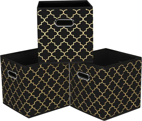 Vista 52 de Cubos de almacenamiento plegables negros, caja de almacenamiento de tela, cestas organizadoras con asas dobles para organizador del hogar (negro)