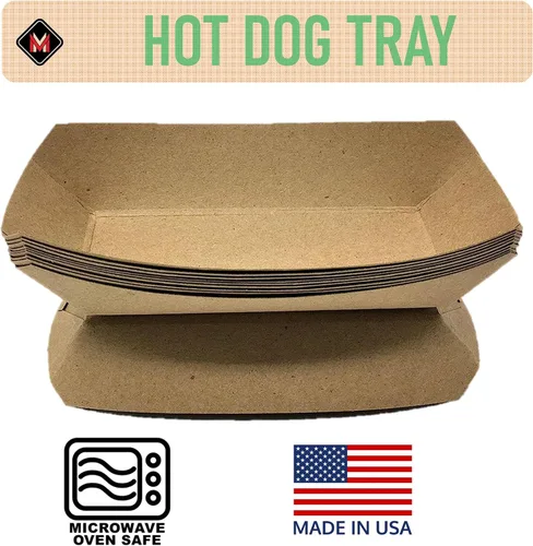 Vista 4 de Mr Miracle Bandeja de papel para perros calientes de 7 pulgadas en papel kraft. Paquete de 25. Desechable, reciclable y totalmente biodegradable.