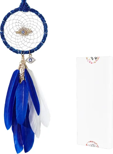 Vista 7 de Mini atrapasueños – Mal de ojo con pluma de ganso, franela violeta azulado, pequeño atrapasueños hecho a mano para dormitorio, un atrapasueños