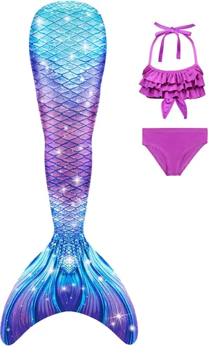 Vista 3 de Traje de baño de cola de sirena con monoaleta para niñas, conjunto de bikini