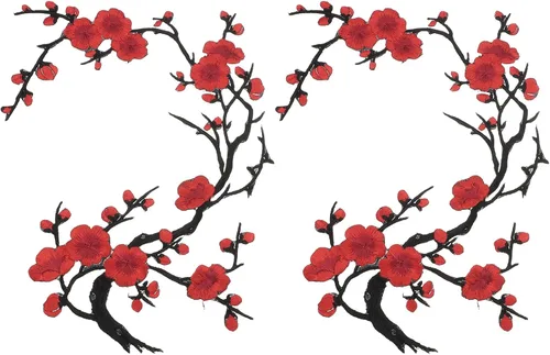 Vista 16 de MECCANIXITY 2 piezas de parches termoadhesivos de flor de ciruelo, apliques de bordado de flores para coser, apliques de decoración para agujeros