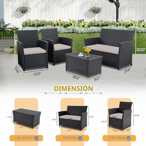 Vista 6 de FHFO Juego de muebles de patio de 4 piezas, juego de sofá seccional