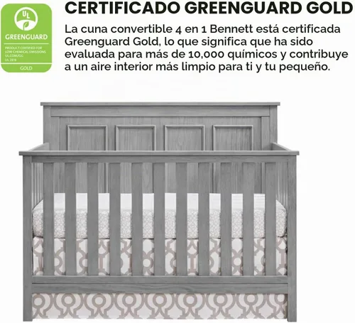 Vista 4 de Oxford Baby Bennett - Cuna convertible 4 en 1, gris rústico, certificado GreenGuard Gold Gris (rustic gray)