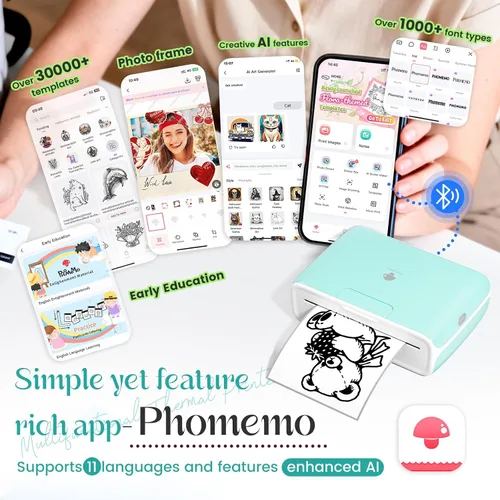 Vista 5 de Phomemo M04S - Impresora térmica con adhesivo AI, impresora inteligente con Bluetooth, compatible con 2/3/4 pulgadas de ancho de impresión, 300 ppp