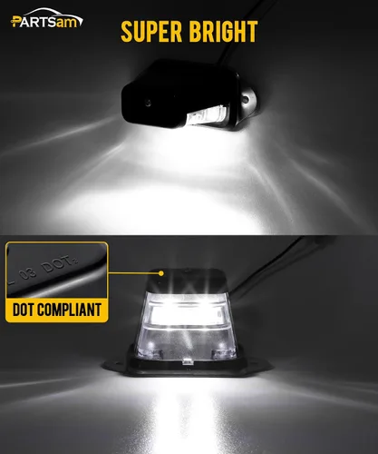 Vista 3 de Partsam Luz de matrícula LED impermeable de 12V CC con luz para placa de licencia, soporte con orificio de drenaje, carcasa de ABS, lente de PC