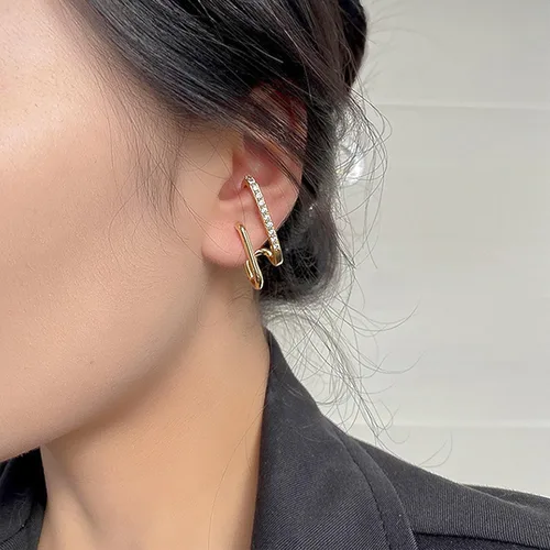 Vista 3 de Aretes de cuarteto para mujer, aretes de garra que parecen múltiples piercings de diamantes de imitación, aretes de tuerca envolventes, aretes