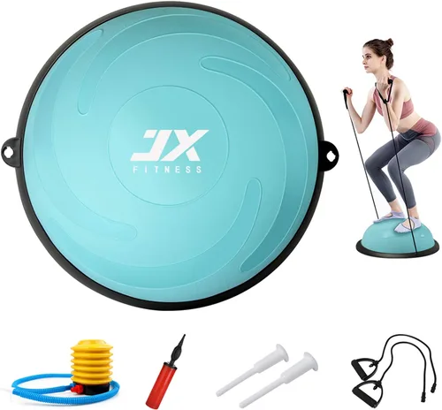 Vista 7 de JX FITNESS Entrenador de equilibrio de media pelota de 58 cm, balón de estabilidad para yoga con bandas de resistencia y bomba - Mejora la fuerza