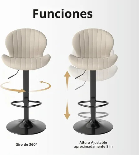 Vista 4 de Youhauchair Juego de 2 taburetes de bar modernos, taburetes de bar giratorios de altura ajustable de terciopelo, sillas de encimera de isla