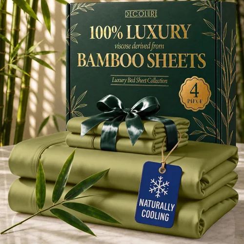 Vista 37 de DECOLURE Sábanas de Viscosa 100% Derivada de Bambú Tamaño Full - Juego de Sábanas de Lujo de 6 Piezas Naturalmente Refrescantes, Ultra Suaves Negro
