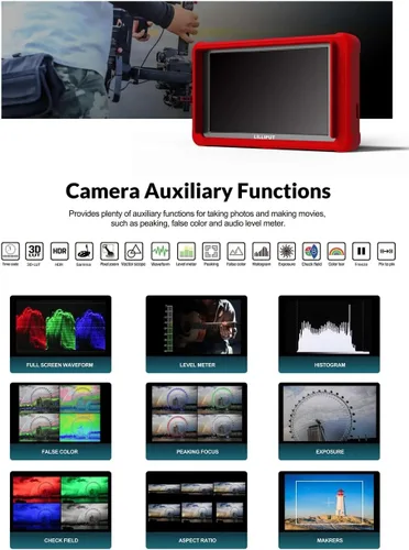 Vista 4 de Lilliput Monitor de cámara FS5 5.4 pulgadas 60HZ 4K HDMI 2.0 3G 3D-LUT SDI Video Assist 1920 * 1200 Full HD con funda de silicona