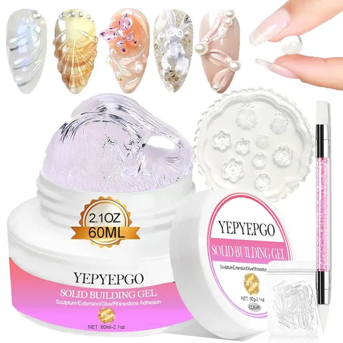 Vista 11 de Gel de escultura 3D para arte de uñas, 2 piezas de gel sólido no pegajoso para crear esculturas a mano y geles de moldeo 3D duros con Pro Brush UV