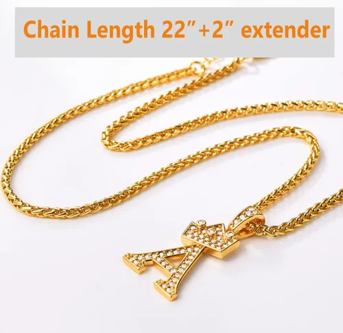 Vista 4 de U7 Collar con inicial de la A a la Z, dije de letra helada con cadena de 22 a 24 pulgadas, para hombres y mujeres, con nombre del alfabeto de hip