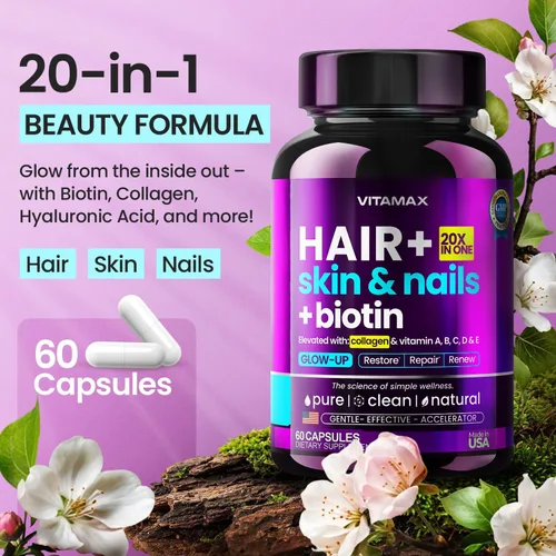 Vista 6 de Biotina Colágeno Potenciador de queratina con ácido hialurónico – Suplemento para el crecimiento del cabello más grueso, piel saludable y uñas