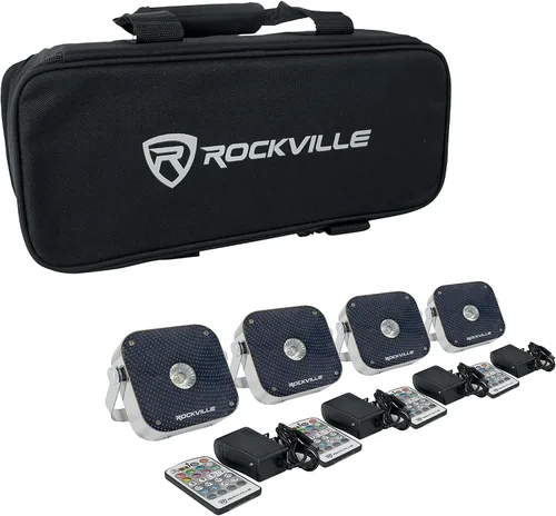 Vista 11 de Rockville Paquete de 4 mini RF1 V2 negro RGBWA+UV luces de lavado alimentadas por batería con control remoto RF, DMX inalámbrico, bolsa de viaje