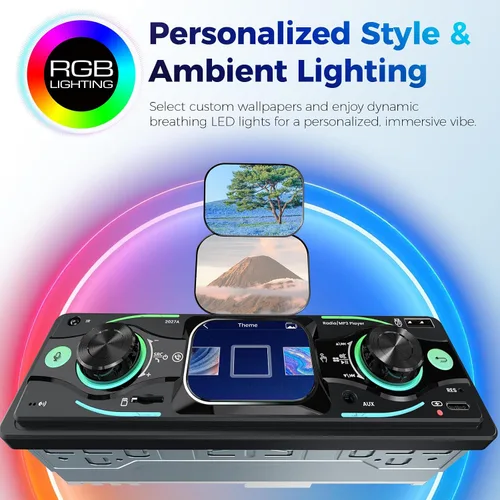 Vista 7 de Estéreo de coche DIN sencillo con pantalla táctil, audio Bluetooth, receptor de radio para coche, entrada dual MP3/USB/SD/AUX, carga rápida