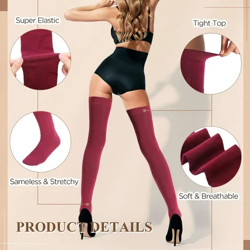 Vista 2 de SATINIOR Calcetines extra largos de algodón hasta el muslo, calcetines extra largos hasta la rodilla para mujer