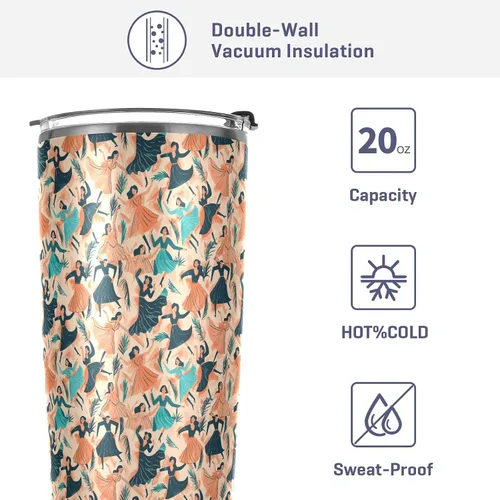 Vista 4 de Color Oil Painting Sense Dancer Stainless Steel travel coffee cup with Straw Lid 20oz coffee mug for coffee portable insulated tumbler with lid