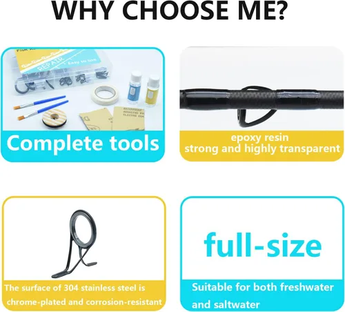 Vista 5 de Kit de reparación de guías de acero inoxidable para pesca de agua salada, 40 Uds
