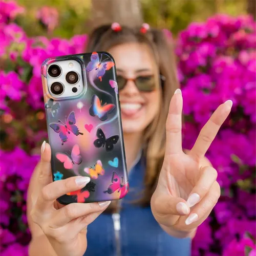 Vista 7 de VELVET CAVIAR Funda Butterfly para iPhone 14, compatible con MagSafe, probada en caídas de 10 pies, mariposas Aurora