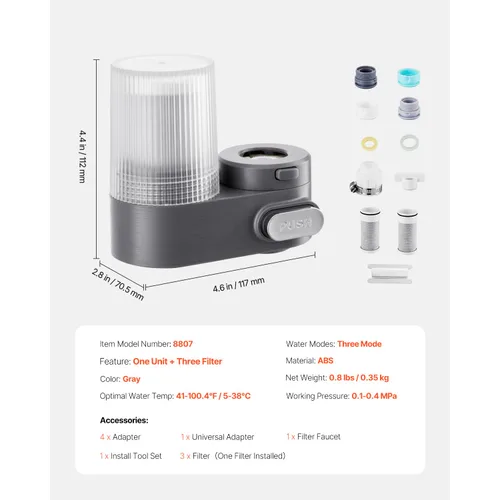 Vista 7 de Happybuy Grifo - Filtro de agua de montaje, purificador de agua vertical para fregadero, filtro de fibra de carbono certificado NSF, elimina