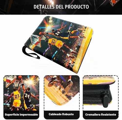 Vista 3 de Carpeta de tarjetas de baloncesto con 400 bolsillos, para coleccionistas de tarjetas, 4 bolsillos con 50 fundas extraíbles Baloncesto de 400