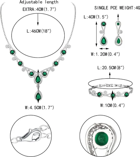 Vista 4 de EVER FAITH Juego de collar y aretes de lágrima con circonita cúbica para mujer, color plateado, Zirconia cúbica, Circonita cúbica