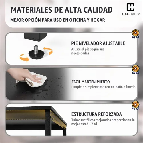 Vista 5 de CAPHAUS Escritorio moderno para computadora de 32 pulgadas para oficina en casa, juegos y espacios pequeños, fácil montaje, tablero de partículas