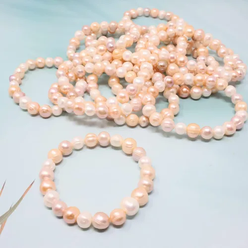 Vista 7 de Honbay Pulsera elástica simple con perlas de agua dulce para niñas y mujeres