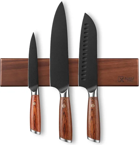 Vista 10 de Juego de cuchillos de cocina, 3 piezas japoneses de acero inoxidable de alto carbono, cuchillos de cocina de chef profesional ultra afilados Santoku