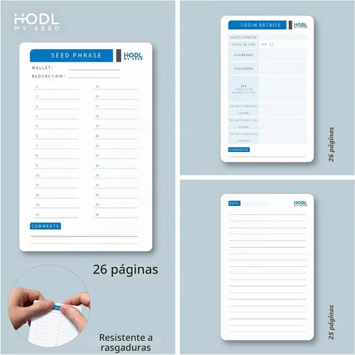 Vista 5 de Crypto Seed - Cuaderno de almacenamiento de frases para billeteras frías, color negro