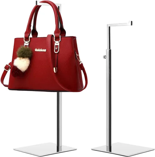 Vista 11 de Soporte de exhibición dorado para bolso, paquete de 2 soportes de exhibición de bolso de altura ajustable, base antideslizante de estabilidad