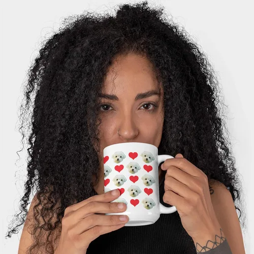 Vista 4 de Tazas de café personalizadas con múltiples caras de 15 onzas con corazones, tu foto en taza de café para hombres, mujeres y mascotas, regalos