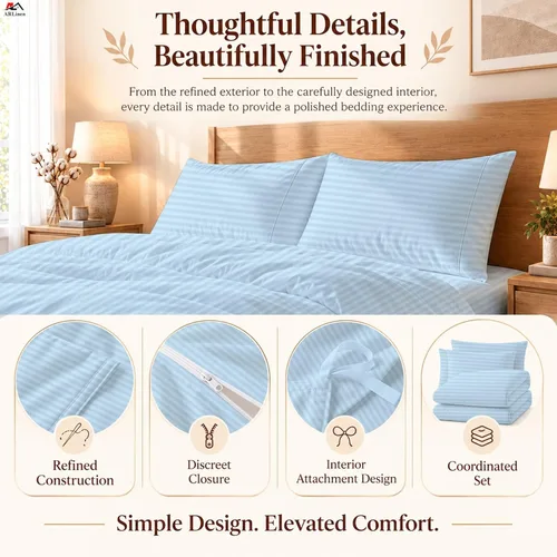 Vista 24 de ARlinen Juego de funda de edredón de tamaño individual, 100% algodón egipcio, juego de ropa de cama de 3 piezas con cierre de cremallera, incluye 1