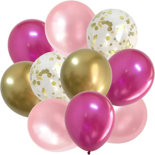 Vista 5 de Globos de confeti de oro rosa y rosa - 50 unidades, 12 pulgadas, para decoraciones de fiesta de cumpleaños