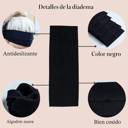 Vista 4 de 6 diademas negras para mujer, diadema de algodón antideslizante, elástica, soporte para la cabeza, accesorios para el cabello