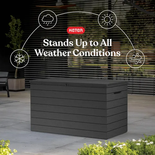 Vista 3 de Keter Astoria 150 Gal Outdoor Storage Box for Patio and Pool Accessories Grey, Resin, Large, Weatherproof, Lockable, Hydraulic Pistons, Easy