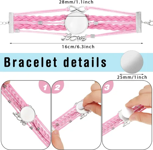 Vista 3 de 36 pulseras de sublimación en blanco para mujer, ajustes de bisel para hacer joyas, pulseras de transferencia de calor con hoja de aluminio