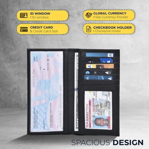 Vista 5 de Funda de chequera para hombres y mujeres, funda de chequera estándar de cuero