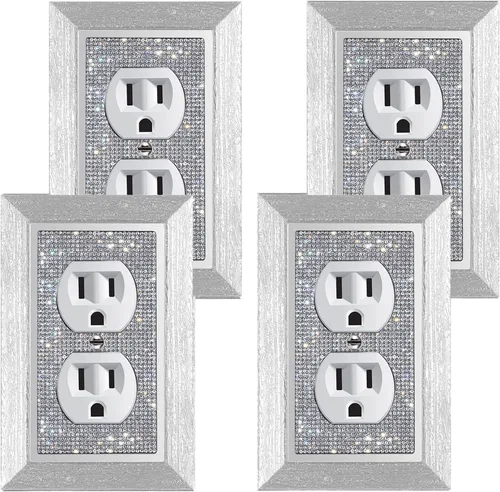 Vista 13 de 4 Piezas Cubiertas de Tomacorriente con Diamantes de Imitación Plateados Brillantes Placa de Pared 1 Gang Toggle Cubierta de Interruptor de Luz