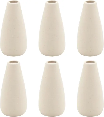 Vista 13 de YANLING 6 Piezas Jarrones de Cerámica Blancos para Decoración del Hogar, Jarrones de Cerámica Blanca de 5.6 pulgadas para Centros de Mesa, Pequeños
