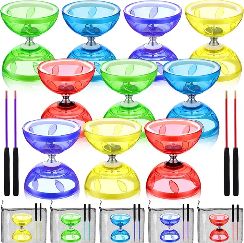 Vista 6 de Hungdao Juego de 5 diábolos chinos con triple rodamiento chino Yoyo de 5 pulgadas, varios colores, Diábolo Big Yoyo con palos de fibra de vidrio