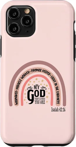 Vista 28 de Funda motivacional para iPhone 13 Pro Max Waymaker Boho Rainbow con versículo bíblico
